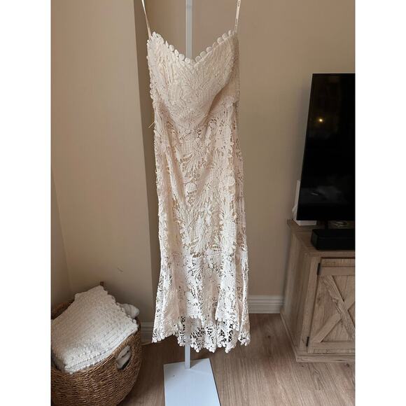 NEW NWT Maria Lucia Hohan Strapless Asymmetric Cotton Guipure Lace Midi Dress 8 - Picture 5 of 10